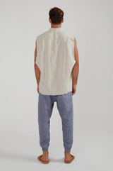 GUNS SLEEVELESS LINEN SHIRT IN OAK STRIPE