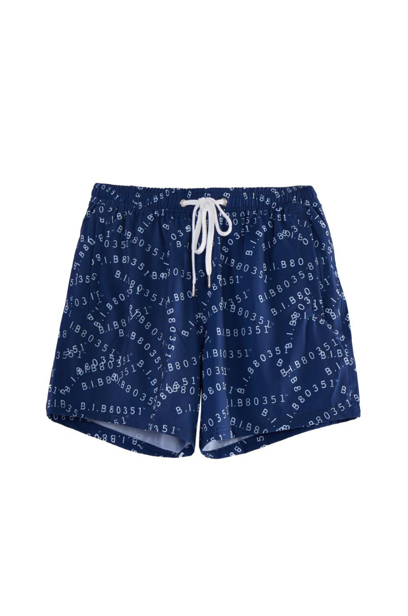 RECYCLED SWIM SHORTS IN NAVY BIB-80351 PRINT