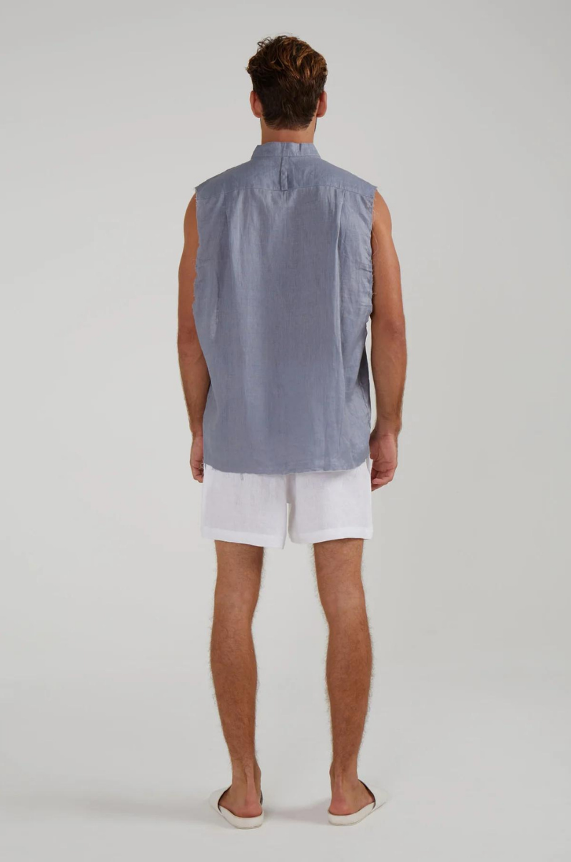 GUNS SLEEVELESS LINEN SHIRT IN SLATE