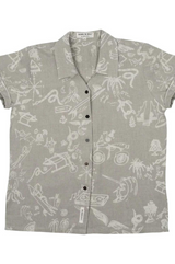 DIMANA DISCO SHORT-SLEEVE LINEN SHIRT IN OAK TATTOO PRINT