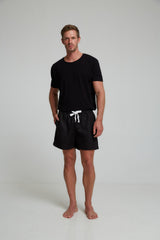 24/7 LOUNGE LINEN SHORTS IN BLACK