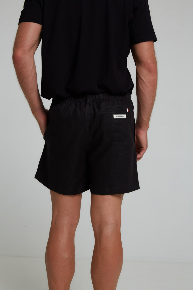 24/7 LOUNGE LINEN SHORTS IN BLACK