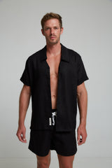 DIMANA DISCO SHORT-SLEEVE LINEN SHIRT IN BLACK