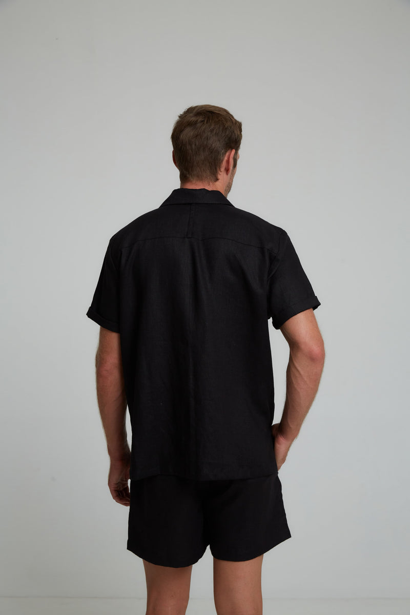 DIMANA DISCO SHORT-SLEEVE LINEN SHIRT IN BLACK