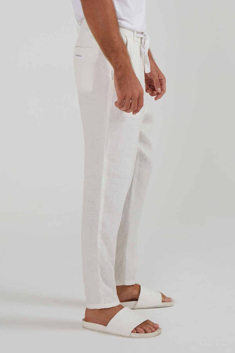White, Linen Slim Leg Cropped Trouser