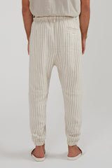 SOCIETY LOUNGE LINEN LONG PANTS IN OAK STRIPE