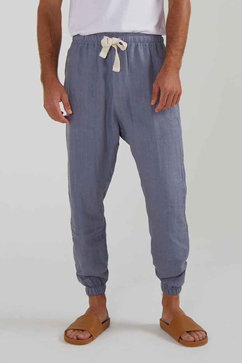 SOCIETY LOUNGE LINEN LONG PANTS IN SLATE